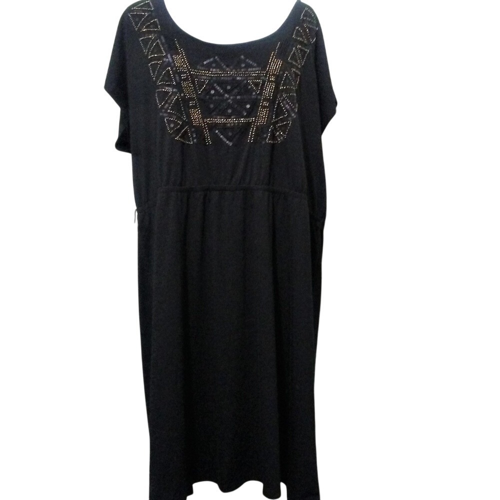 Lane Bryant Black Sequin Beaded Geometric Bib Dress Plus Size 22/24 Short Sleeve